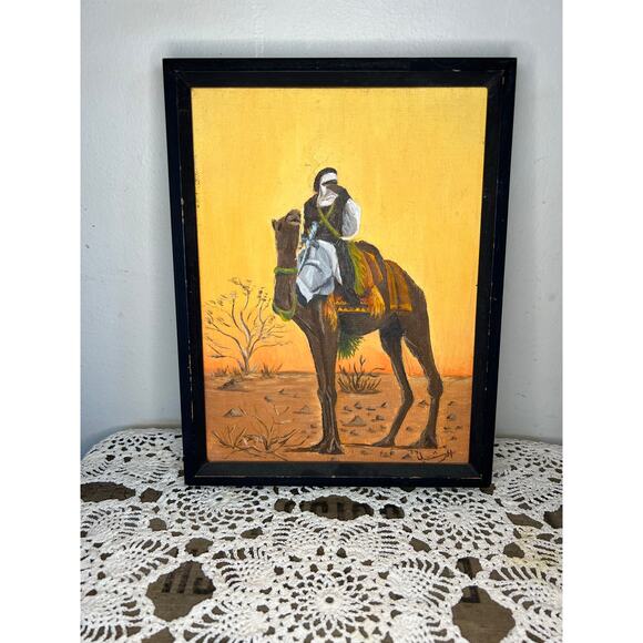 Bedouin nomad on camel painting desert sunset - Picture 1 of 12